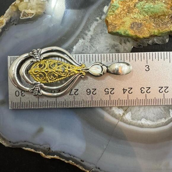 Carolyn Pollack Sterling & Brass Mother of Pearl Decorated Enhancer Pendant - Picture 10 of 10